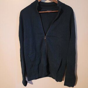 Theory Udeval Breach Full-Zip Cotton Waffle Knit Blue Sweater SZ XL